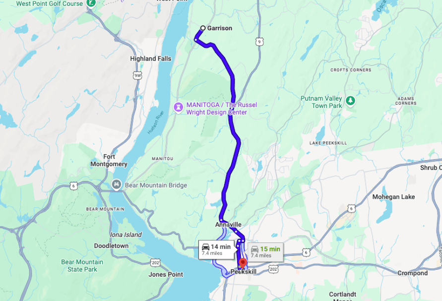 via NY-403 S, US-9 S and Nelson Ave
